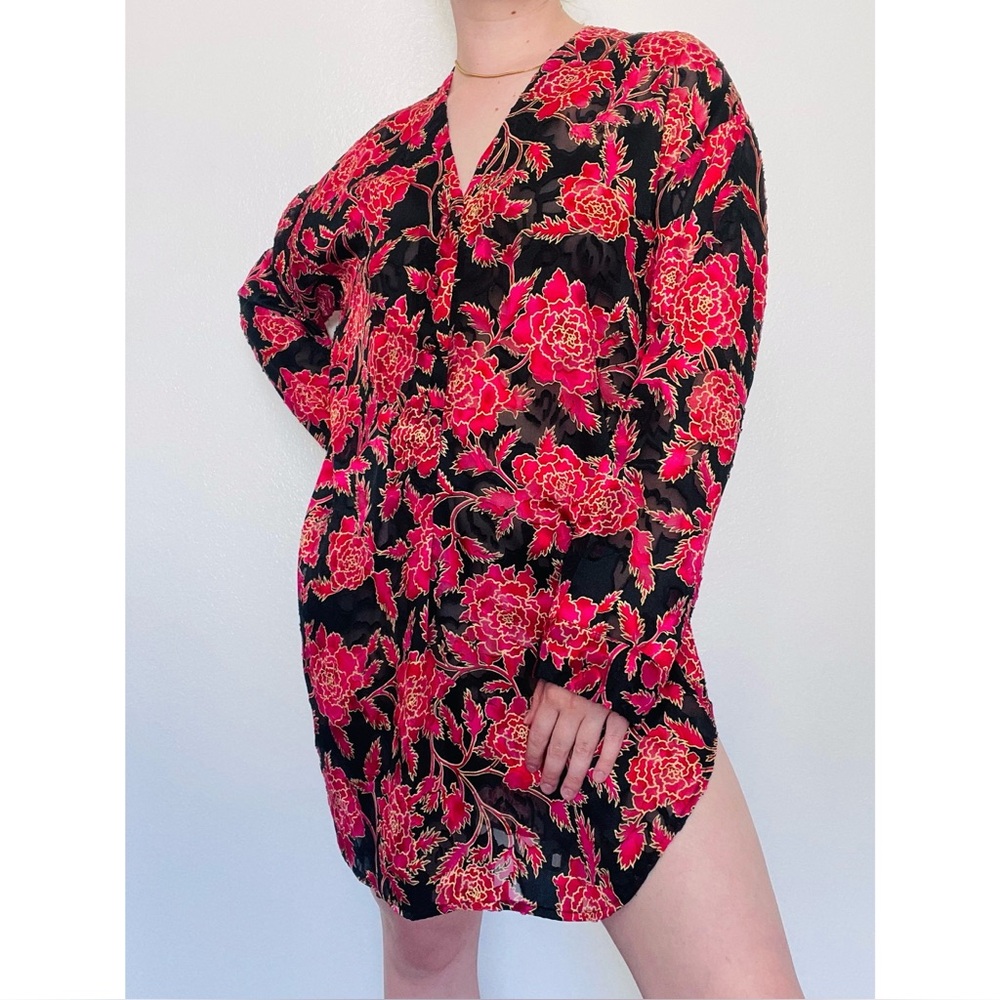 Victoria’s Secret | Vintage Gold Label Red Floral Sheer Tunic Nightgown